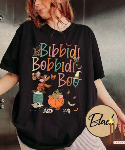 Retro Bibbidi Bobbidi Boo Halloween Comfort Shirt, Jaq And Gus Shirt, Halloween Pumpkin Shirt, Disney Cinderella T-shirt, Bobbidi Toddler