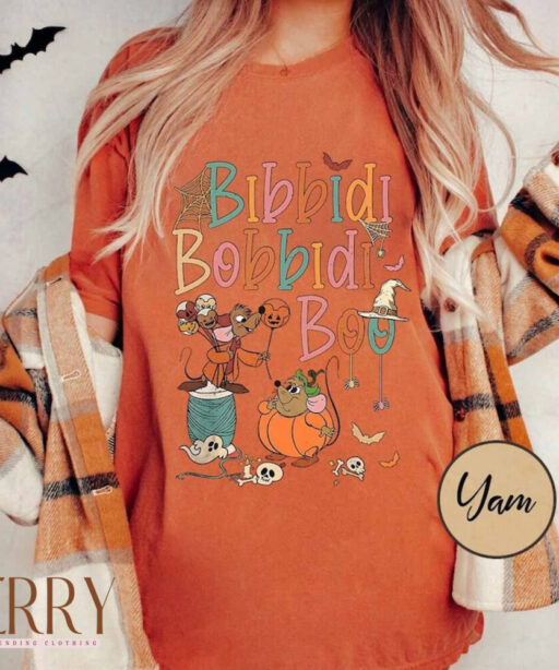 Retro Bibbidi Bobbidi Boo Halloween Comfort Shirt, Jaq And Gus Shirt, Halloween Pumpkin Shirt, Disney Cinderella T-shirt, Bobbidi Toddler