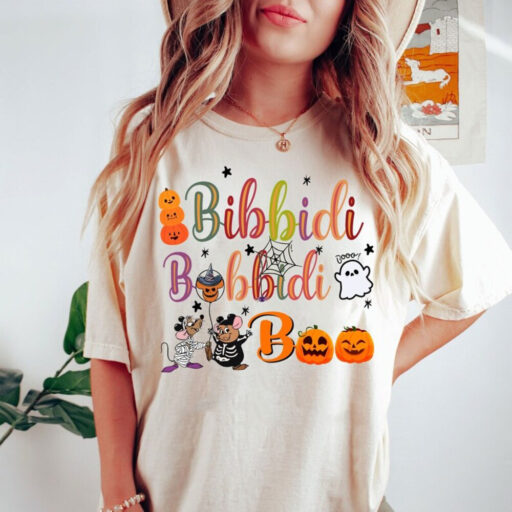 Retro Bibbidi Bobbidi Boo Halloween Shirt, Jaq And Gus Shirt, Halloween Pumpkin Shirt, Disney Cinderella T-shirt, Disney Halloween Shirt