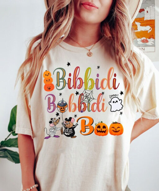 Retro Bibbidi Bobbidi Boo Halloween Shirt, Jaq And Gus Shirt, Halloween Pumpkin Shirt, Disney Cinderella T-shirt, Disney Halloween Shirt