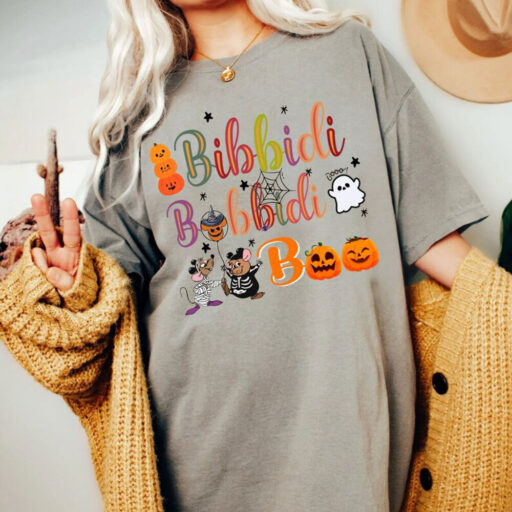 Retro Bibbidi Bobbidi Boo Halloween Shirt, Jaq And Gus Shirt, Halloween Pumpkin Shirt, Disney Cinderella T-shirt, Disney Halloween Shirt