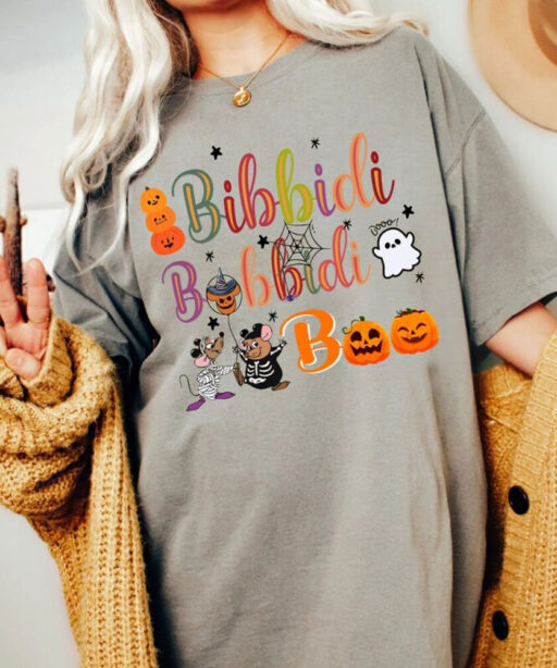 Retro Bibbidi Bobbidi Boo Halloween Shirt, Jaq And Gus Shirt, Halloween Pumpkin Shirt, Disney Cinderella T-shirt, Disney Halloween Shirt