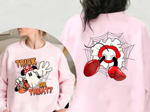 Retro Disney Minnie Mouse Couple Ghost Trick Or Treat Halloween Comfort Color Shirt, Mickey's Not So Scary Party 2023, Disney Family Shirts