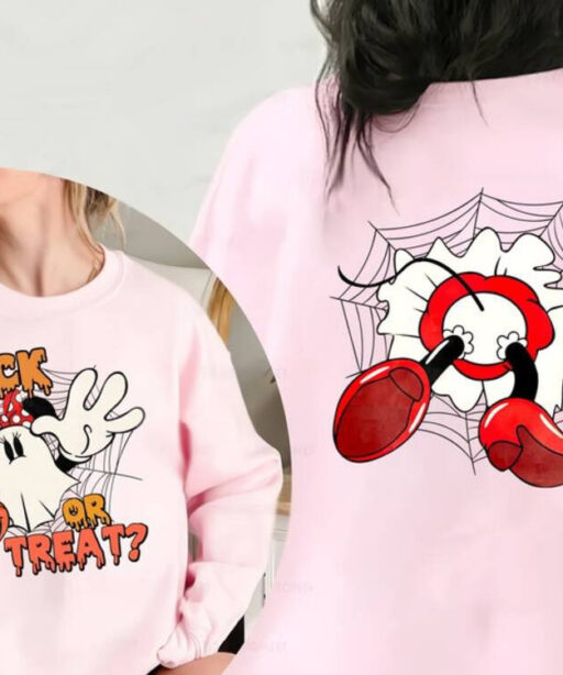 Retro Disney Minnie Mouse Couple Ghost Trick Or Treat Halloween Comfort Color Shirt, Mickey's Not So Scary Party 2023, Disney Family Shirts