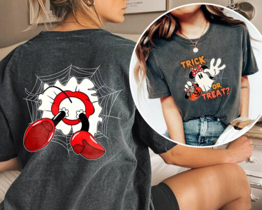 Retro Disney Minnie Mouse Couple Ghost Trick Or Treat Halloween Comfort Color Shirt, Mickey's Not So Scary Party 2023, Disney Family Shirts