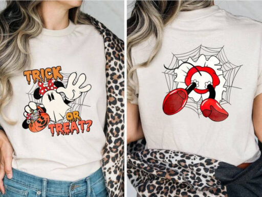 Retro Disney Minnie Mouse Couple Ghost Trick Or Treat Halloween Comfort Color Shirt, Mickey's Not So Scary Party 2023, Disney Family Shirts