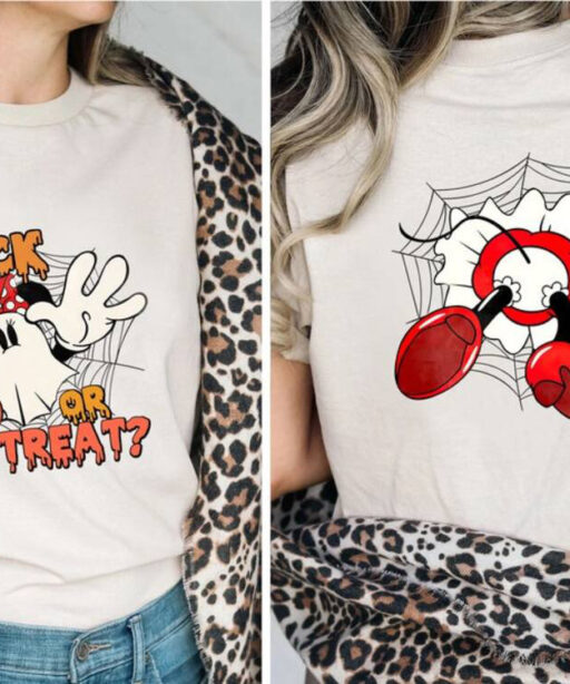 Retro Disney Minnie Mouse Couple Ghost Trick Or Treat Halloween Comfort Color Shirt, Mickey's Not So Scary Party 2023, Disney Family Shirts