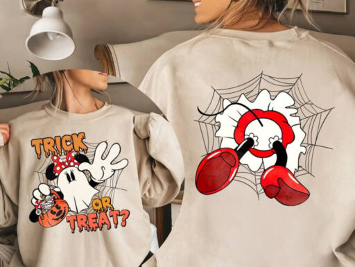 Retro Disney Minnie Mouse Couple Ghost Trick Or Treat Halloween Comfort Color Shirt, Mickey's Not So Scary Party 2023, Disney Family Shirts