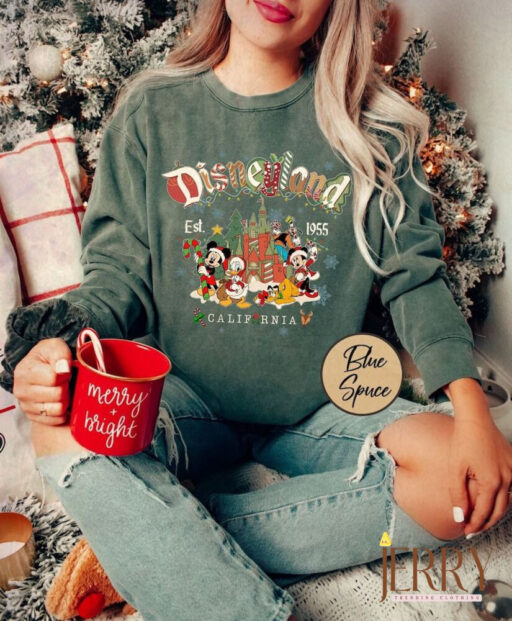 Retro Disneyland California Est 1955 Sweatshirt, Disney Comfort Sweatshirt, Disneyland Christmas, Merry Christmas 2023 Sweatshirt