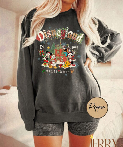 Retro Disneyland California Est 1955 Sweatshirt, Disney Comfort Sweatshirt, Disneyland Christmas, Merry Christmas 2023 Sweatshirt