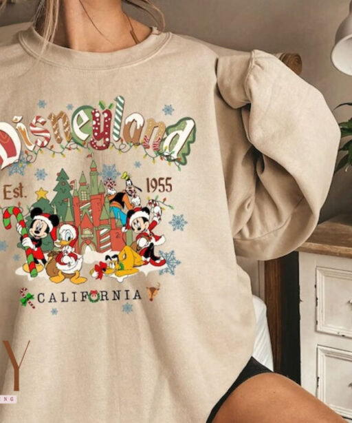 Retro Disneyland California Est 1955 Sweatshirt, Disney Comfort Sweatshirt, Disneyland Christmas, Merry Christmas 2023 Sweatshirt