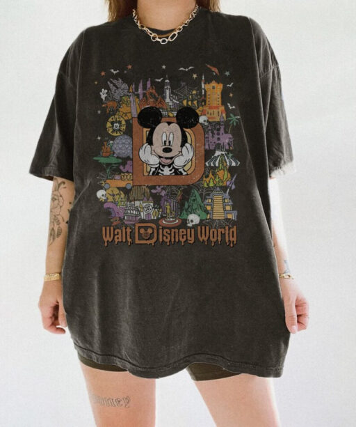 Retro Disneyland Halloween Shirt, Halloween Matching Shirt, Spooky Season Shirt, Disney Halloween Shirt, Stretching Room, Mickey and Friend