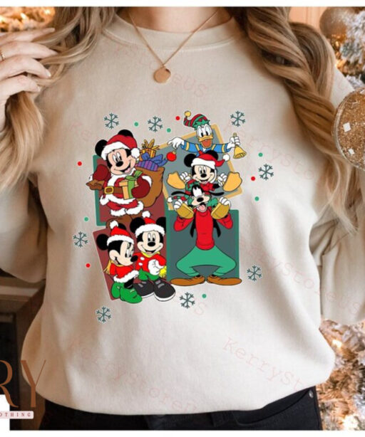 Retro Happy Xmas Day Mickey And Friends Disney Christmas Sweatshirt, Disney Family Christmas Shirt, Disney Holiday Shirt, Disney Xmas Shirt