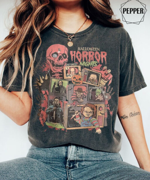 Retro Horror Night Comfort Colors Shirt, Halloween Shirt, Vintage 90s Halloween Movies, Halloween Sweatshirt, Horror Movies Characters Shirt