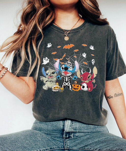 Retro Horror Stitch Comfort Colors Shirt, Disney Stitch Halloween T-Shirt, Halloween 2023 Shirt, Cute Trick Or Treat Tee, Disney Trip Shirt.