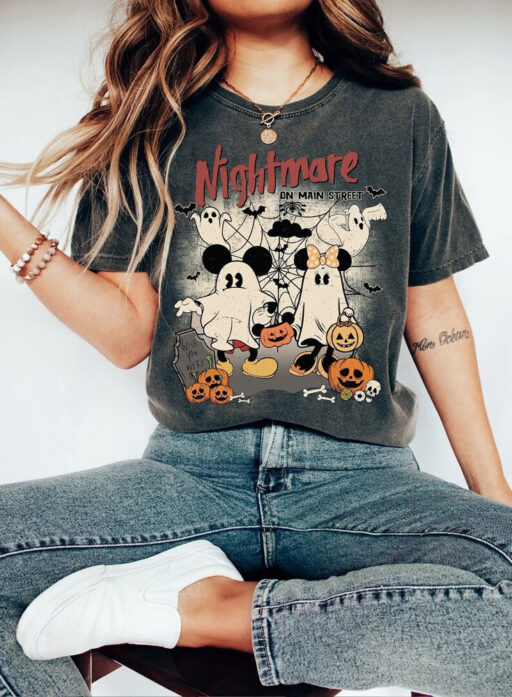 Retro Mickey Minnie Ghost Halloween Comfort Color Shirt, Disney Halloween, Nightmare On The Main Street Sweatshirt, Halloween Pumpkin Shirt