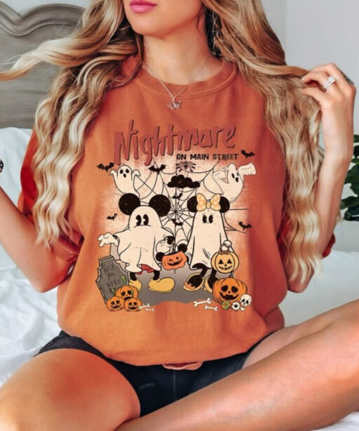 Retro Mickey Minnie Ghost Halloween Comfort Color Shirt, Disney Halloween, Nightmare On The Main Street Sweatshirt, Halloween Pumpkin Shirt