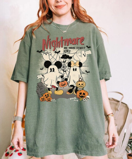 Retro Mickey Minnie Ghost Halloween Comfort Color Shirt, Disney Halloween, Nightmare On The Main Street Sweatshirt, Halloween Pumpkin Shirt