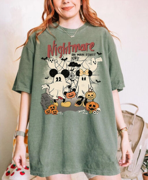 Retro Mickey Minnie Ghost Halloween Comfort Color Shirt, Disney Halloween, Nightmare On The Main Street Sweatshirt, Halloween Pumpkin Shirt