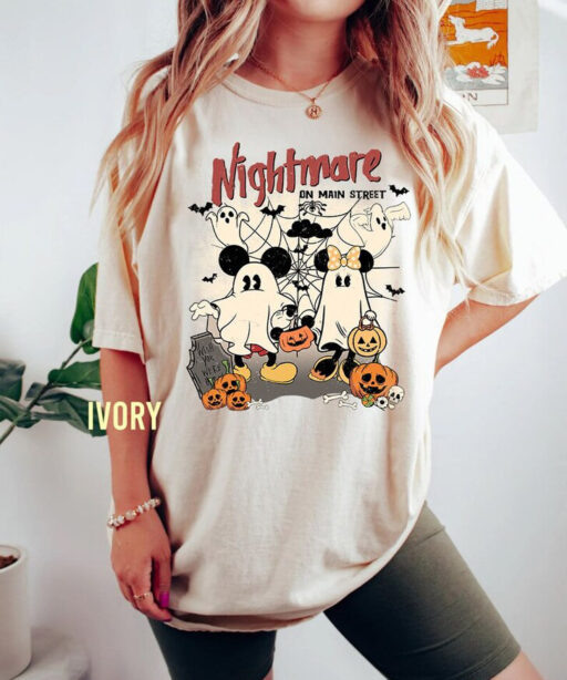 Retro Mickey Minnie Ghost Halloween Comfort Color Shirt, Disney Halloween, Nightmare On The Main Street Sweatshirt, Halloween Pumpkin Shirt