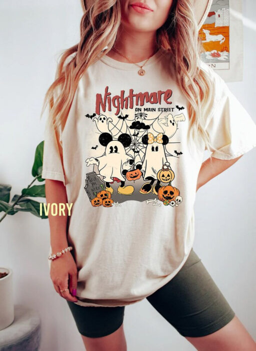 Retro Mickey Minnie Ghost Halloween Comfort Color Shirt, Disney Halloween, Nightmare On The Main Street Sweatshirt, Halloween Pumpkin Shirt