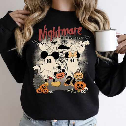 Retro Mickey Minnie Ghost Halloween Comfort Color Shirt, Disney Halloween, Nightmare On The Main Street Sweatshirt, Halloween Pumpkin Shirt