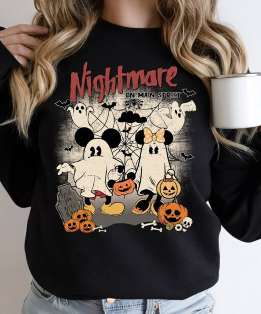 Retro Mickey Minnie Ghost Halloween Comfort Color Shirt, Disney Halloween, Nightmare On The Main Street Sweatshirt, Halloween Pumpkin Shirt