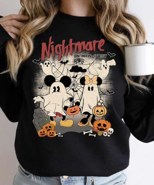 Retro Mickey Minnie Ghost Halloween Comfort Color Shirt, Disney Halloween, Nightmare On The Main Street Sweatshirt, Halloween Pumpkin Shirt