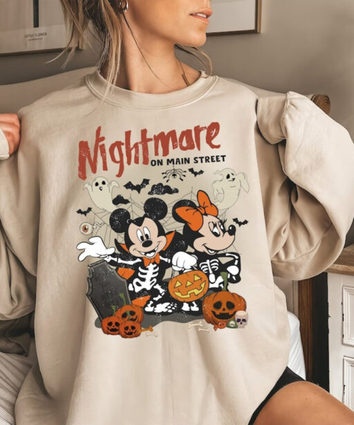 Retro Mickey Minnie Halloween Comfort Color Shirt, Nightmare On The Main Street Unisex T-Shirt, Halloween Party Tee, Disney Pumpkin Sweater