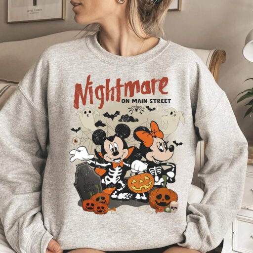 Retro Mickey Minnie Halloween Comfort Color Shirt, Nightmare On The Main Street Unisex T-Shirt, Halloween Party Tee, Disney Pumpkin Sweater