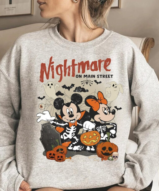 Retro Mickey Minnie Halloween Comfort Color Shirt, Nightmare On The Main Street Unisex T-Shirt, Halloween Party Tee, Disney Pumpkin Sweater