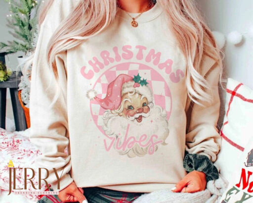 Retro Pink Santa Christmas shirt, very merry christmas, Pink santa xmas tee, Pink Santa Claus, reindeer shirt,Christmas Gift,Family Matching