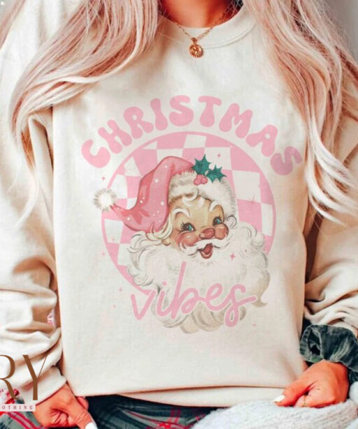 Retro Pink Santa Christmas shirt, very merry christmas, Pink santa xmas tee, Pink Santa Claus, reindeer shirt,Christmas Gift,Family Matching