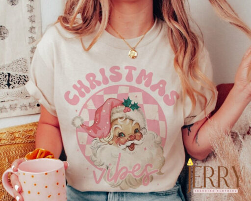 Retro Pink Santa Christmas shirt, very merry christmas, Pink santa xmas tee, Pink Santa Claus, reindeer shirt,Christmas Gift,Family Matching