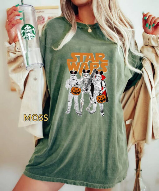 Retro Star Wars Stormtrooper Skeleton Mickey Ears Halloween Comfort Color Shirt, Funny Star Wars Halloween Shirt, Disney Halloween Party Tee