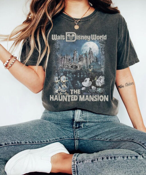 Retro The Haunted Mansion Comfort Color Shirt, Mickey And Friends In Haunted Mansion T-Shirt, Disney Halloween Party Shirt, Disneyland Tee