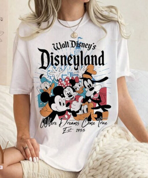 Retro Walt Disney's Disneyland Est 1955 Where Dreams Come True Shirt, Vintage Disney Castle Shirt, Mickey and Friends Disney Family Shirt