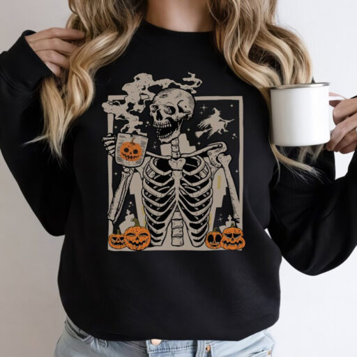 Skeleton Coffee Comfort Color Shirt, Staying Alive Trendy Coffee Sweater, Funny Skeleton, Coffee Lovers, Vintage T shirt, Disney Halloween