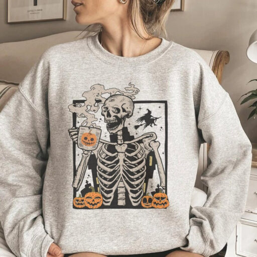 Skeleton Coffee Comfort Color Shirt, Staying Alive Trendy Coffee Sweater, Funny Skeleton, Coffee Lovers, Vintage T shirt, Disney Halloween