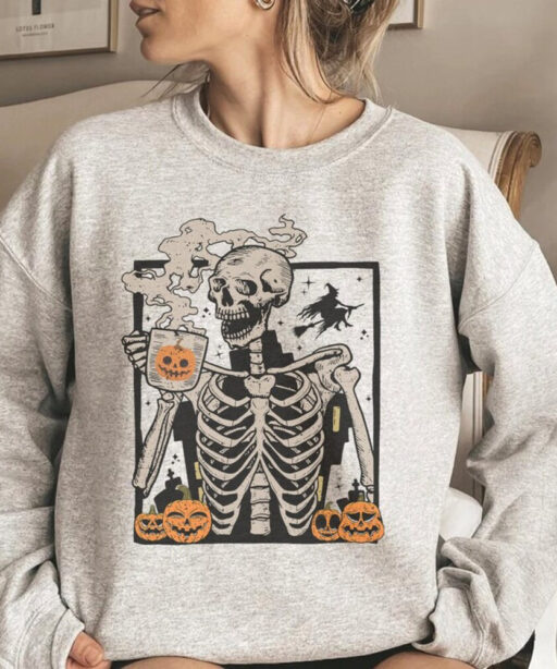 Skeleton Coffee Comfort Color Shirt, Staying Alive Trendy Coffee Sweater, Funny Skeleton, Coffee Lovers, Vintage T shirt, Disney Halloween