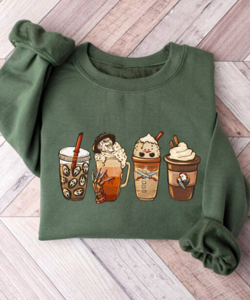 Skeleton Coffee Cups Sweatshirt, Coffee Cups Sweatshirt, Skull Coffee Cup Sweatshirt, Skeleton Halloween Sweatshirt, Coffee Lover Sweatshirt