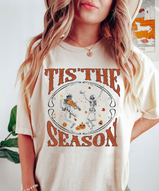 Tis The Season Shirt, It’s Fall Y’all Shirt,Pumpkin Sweatshirt, Spooky Season Tee, Stay Spooky Gifts For Fall Lovers, Dancing Skeleton Shirt