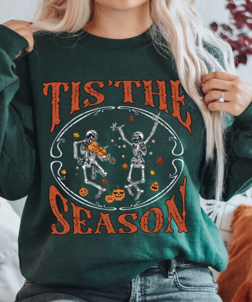 Tis The Season Shirt, It’s Fall Y’all Shirt,Pumpkin Sweatshirt, Spooky Season Tee, Stay Spooky Gifts For Fall Lovers, Dancing Skeleton Shirt