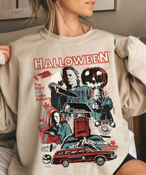 Vintage 90s Halloween Movies Sweatshirt, Retro Horror Movies Comfort Colors Shirt, Halloween Party 2023 Shirt, Family Holiday Spooky Tee.