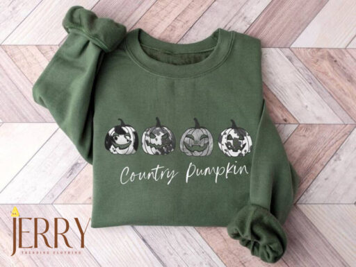 Vintage Country Pumpkin Shirt, Cowboy Pumpkin Sweatshirt, Pumpkin Sweater, Jack-o-Lantern Sweatshirt, Halloween Crewneck Sweatshirt