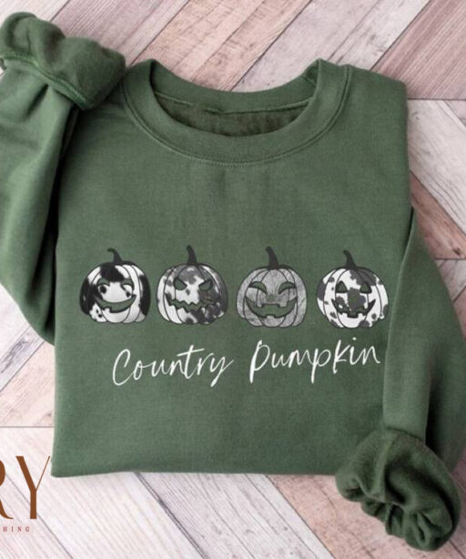 Vintage Country Pumpkin Shirt, Cowboy Pumpkin Sweatshirt, Pumpkin Sweater, Jack-o-Lantern Sweatshirt, Halloween Crewneck Sweatshirt