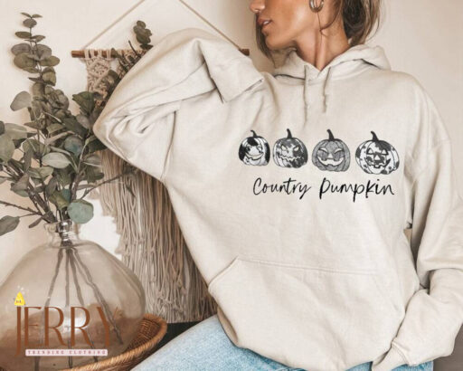 Vintage Country Pumpkin Shirt, Cowboy Pumpkin Sweatshirt, Pumpkin Sweater, Jack-o-Lantern Sweatshirt, Halloween Crewneck Sweatshirt