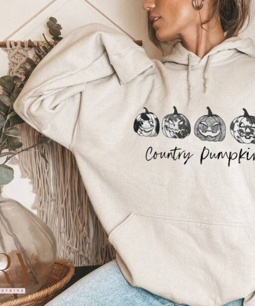 Vintage Country Pumpkin Shirt, Cowboy Pumpkin Sweatshirt, Pumpkin Sweater, Jack-o-Lantern Sweatshirt, Halloween Crewneck Sweatshirt