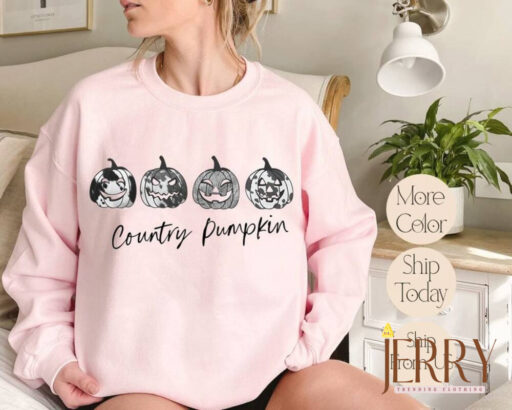 Vintage Country Pumpkin Shirt, Cowboy Pumpkin Sweatshirt, Pumpkin Sweater, Jack-o-Lantern Sweatshirt, Halloween Crewneck Sweatshirt