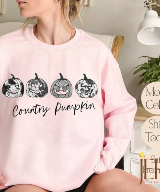 Vintage Country Pumpkin Shirt, Cowboy Pumpkin Sweatshirt, Pumpkin Sweater, Jack-o-Lantern Sweatshirt, Halloween Crewneck Sweatshirt